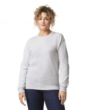 Ash Gildan 18000 Crewneck Women's Sweatshirt | FRVI08364