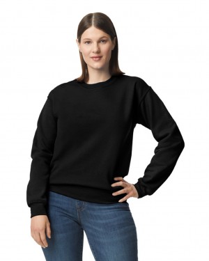 Black Gildan 12000 Crewneck Women's Sweatshirt | MIJO83501