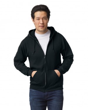 Black Gildan 18600 Full Zip Hoodie Men's Sweatshirt | JSGD49175