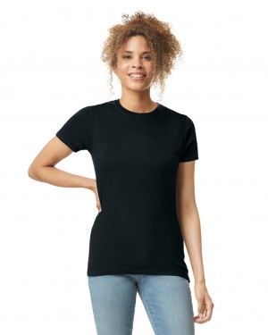 Black Gildan 64000L Women's T-Shirts | QHAF42905