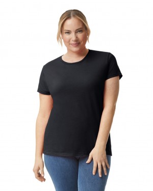 Black Gildan 880 Women's T-Shirts | QLTG68795