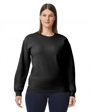 Black Gildan SF000 Midweight Fleece Crewneck Women's Sweatshirt | AGYR59178