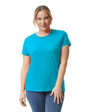 Caribbean Blue Gildan 880 Women's T-Shirts | DANE64029