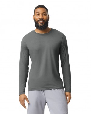 Charcoal Gildan 42400 Long Sleeve Men's T-Shirts | DXAY30759