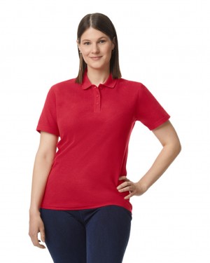 Cherry Red Gildan 64800L Pique Polo Women's Polo | ICVW43726