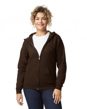 Dark Chocolate Gildan 18600 Full Zip Hoodie Women's Hoodie | OMKA32814