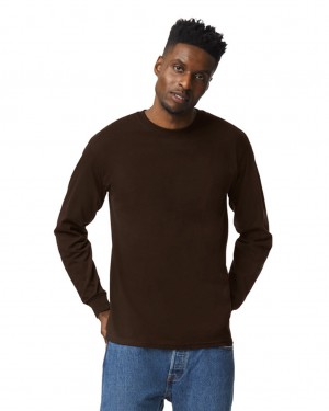 Dark Chocolate Gildan 2400 Long Sleeve Men's T-Shirts | NFMO93461