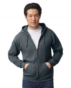 Dark Heather Gildan 18600 Full Zip Hoodie Men's Sweatshirt | RWIT08923