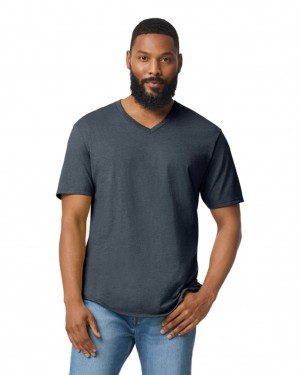 Dark Heather Gildan 64V00 V-Neck Men's T-Shirts | NIFB15276