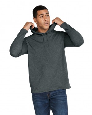 Dark Heather Gildan 987 Long Sleeve Hoodie Men's Hoodie | WBGT84673