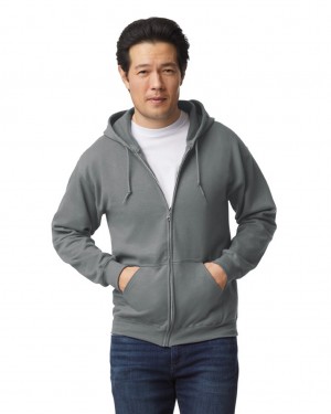 Graphite Heather Gildan 18600 Full Zip Hoodie Men's Hoodie | REIJ75498