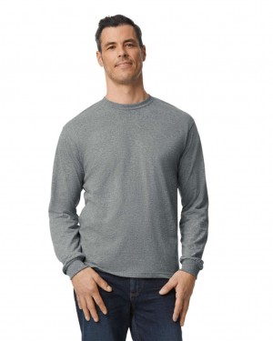 Graphite Heather Gildan H400 Long Sleeve Men's T-Shirts | KDAG58641