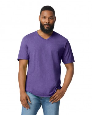 Heather Purple Gildan 64V00 V-Neck Men's T-Shirts | UQOE45079