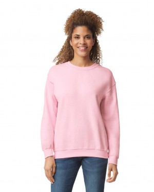 Light Pink Gildan 18000 Crewneck Women's Sweatshirt | TAJU89061