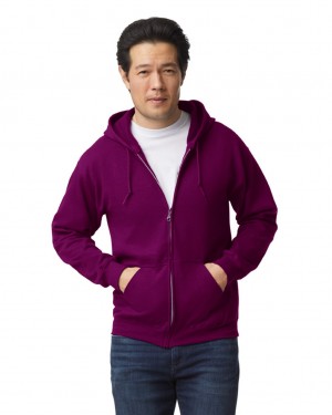 Maroon Gildan 18600 Full Zip Hoodie Men's Sweatshirt | CMUE81062