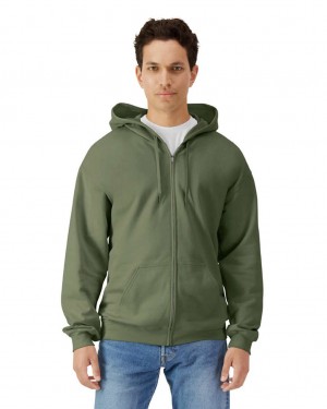 Military Green Gildan SF600 Midweight Fleece Full Zip Hoodie Men's Hoodie | WQDX07632