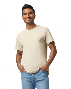 Natural Gildan 5000 Men's T-Shirts | GNBH87391