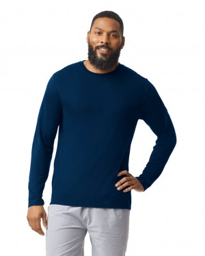 Navy Gildan 42400 Long Sleeve Men's T-Shirts | FAOJ71043