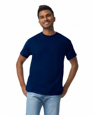 Navy Gildan 5000 Men's T-Shirts | RUGA72185