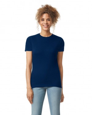 Navy Gildan 64000L Women's T-Shirts | UWJZ27318