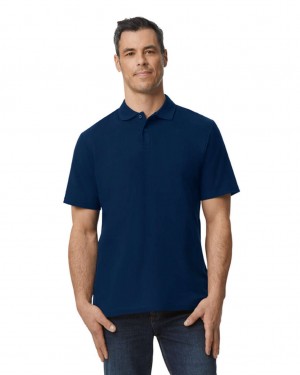 Navy Gildan 64800 Pique Polo Men's Polo | TZYA06943