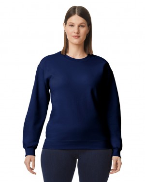 Navy Gildan SF000 Midweight Fleece Crewneck Women's Sweatshirt | MVYJ45692