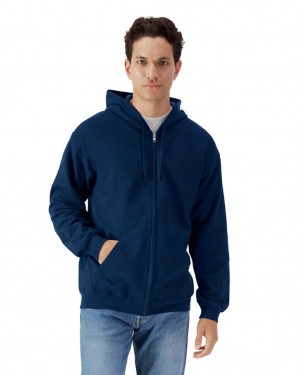 Navy Gildan SF600 Midweight Fleece Full Zip Hoodie Men's Hoodie | LNYW53981