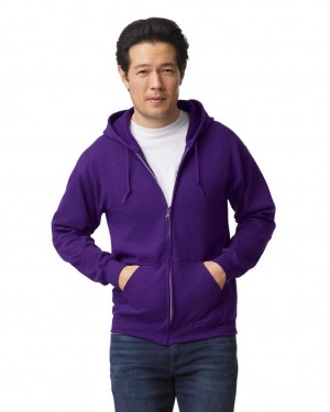 Purple Gildan 18600 Full Zip Hoodie Men's Sweatshirt | ZUWX59018