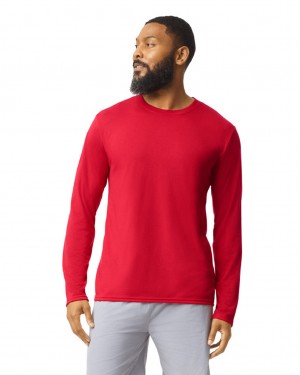 Red Gildan 42400 Long Sleeve Men's T-Shirts | GSRA02471