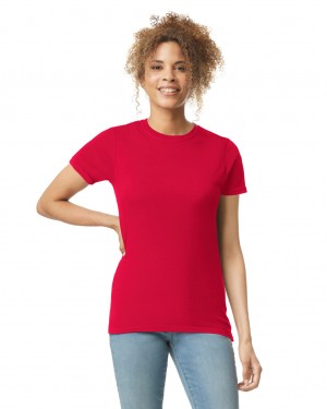 Red Gildan 64000L Women's T-Shirts | XJVB41632