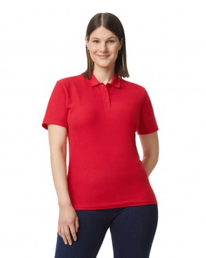 Red Gildan 64800L Pique Polo Women's Polo | LQGU32049