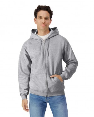 Ring Spun Sport Grey Gildan SF600 Midweight Fleece Full Zip Hoodie Men's Sweatshirt | BUQE54012