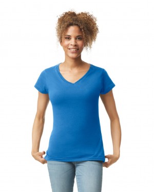 Royal Gildan 64V00L V-Neck Women's T-Shirts | RHCO97562