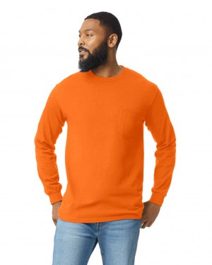 S Orange Gildan 2410 Long Sleeve with Pocket Men's T-Shirts | XDYM89435