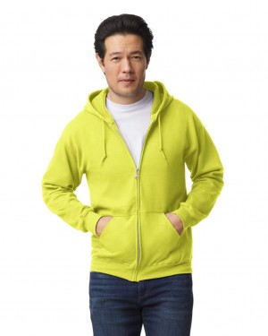 Safety Green Gildan 18600 Full Zip Hoodie Men's Hoodie | ZYUM10754