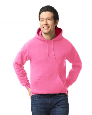 Safety Pink Gildan 18500 Hoodie Men's Sweatshirt | RXJL80691