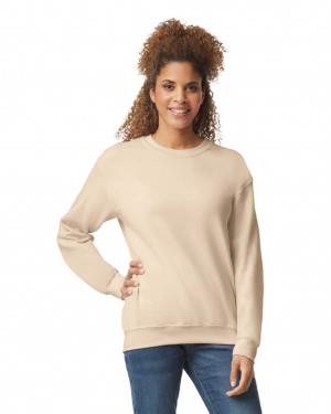 Sand Gildan 18000 Crewneck Women's Sweatshirt | IBSY56329