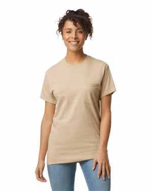 Sand Gildan 2300 with Pocket Women's T-Shirts | RXPN06289