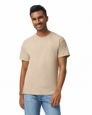 Sand Gildan 5000 Men's T-Shirts | KJEQ18604