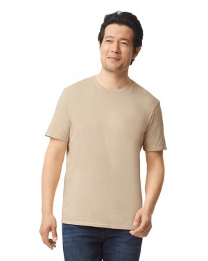 Sand Gildan 64000 Men's T-Shirts | TFSD17625