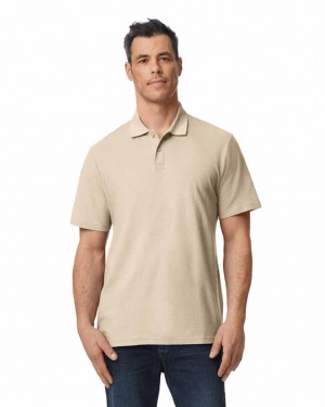 Sand Gildan 64800 Pique Polo Men's Polo | NLGF94735