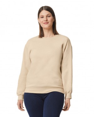 Sand Gildan SF000 Midweight Fleece Crewneck Women's Sweatshirt | AHDG68150