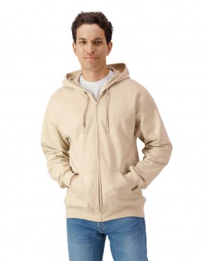 Sand Gildan SF600 Midweight Fleece Full Zip Hoodie Men's Hoodie | OJSQ52349