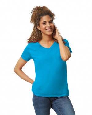 Sapphire Gildan 5V00L V-Neck Women's T-Shirts | WTVP41659