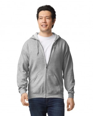 Sport Grey Gildan 18600 Full Zip Hoodie Men's Sweatshirt | MVGQ38512