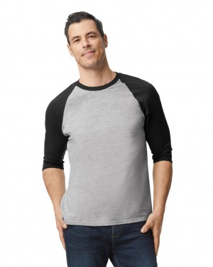 Sport Grey / Black Gildan 5700 3/4 Raglan Men's T-Shirts | VHCP47693