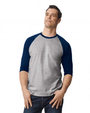 Sport Grey / Navy Gildan 5700 3/4 Raglan Men's T-Shirts | TPMY87923