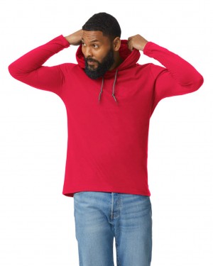 True Red Gildan 987 Long Sleeve Hoodie Men's T-Shirts | KERW67203