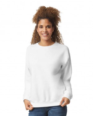 White Gildan 18000 Crewneck Women's Sweatshirt | NREH73649