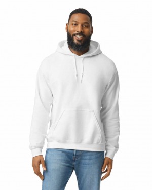 White Gildan 18500 Hoodie Men's Sweatshirt | RKUS26958